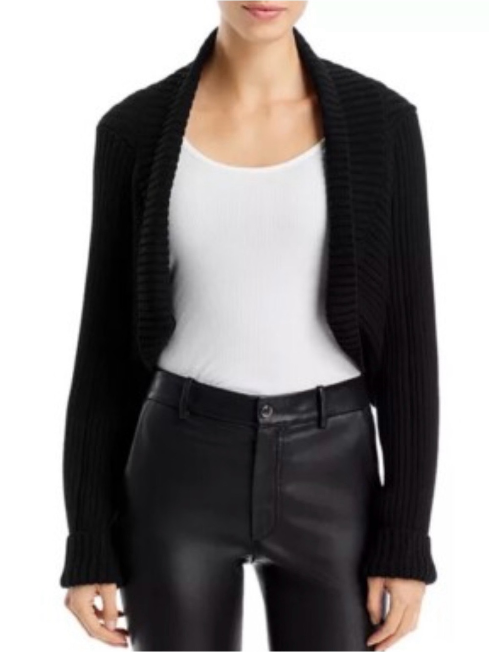 Glassons Black Cropped Open-Front Ribbed Cardigan